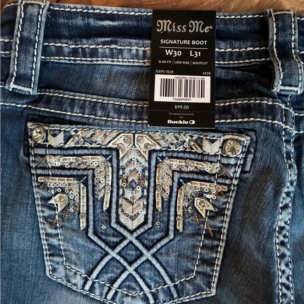 Miss Me Blue Jeans with Silver Embellishments